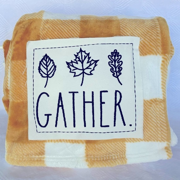 Rae Dunn Autumn Thanksgiving GATHER Throw Blanket - Picture 5 of 5